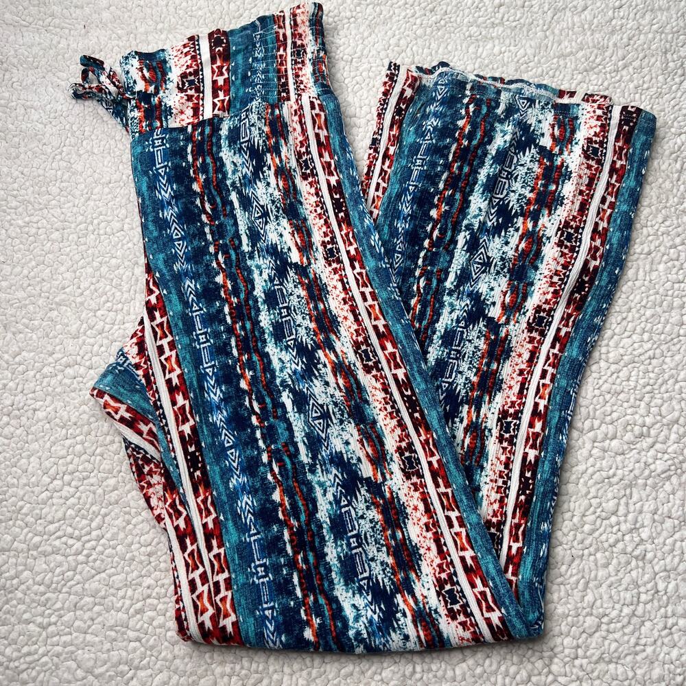Wonder Elastic Waist Blue Patten Pull On Pant Medium